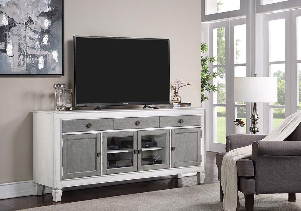 ACME Katia TV Stand, Rustic Gray & White Finish FredCo