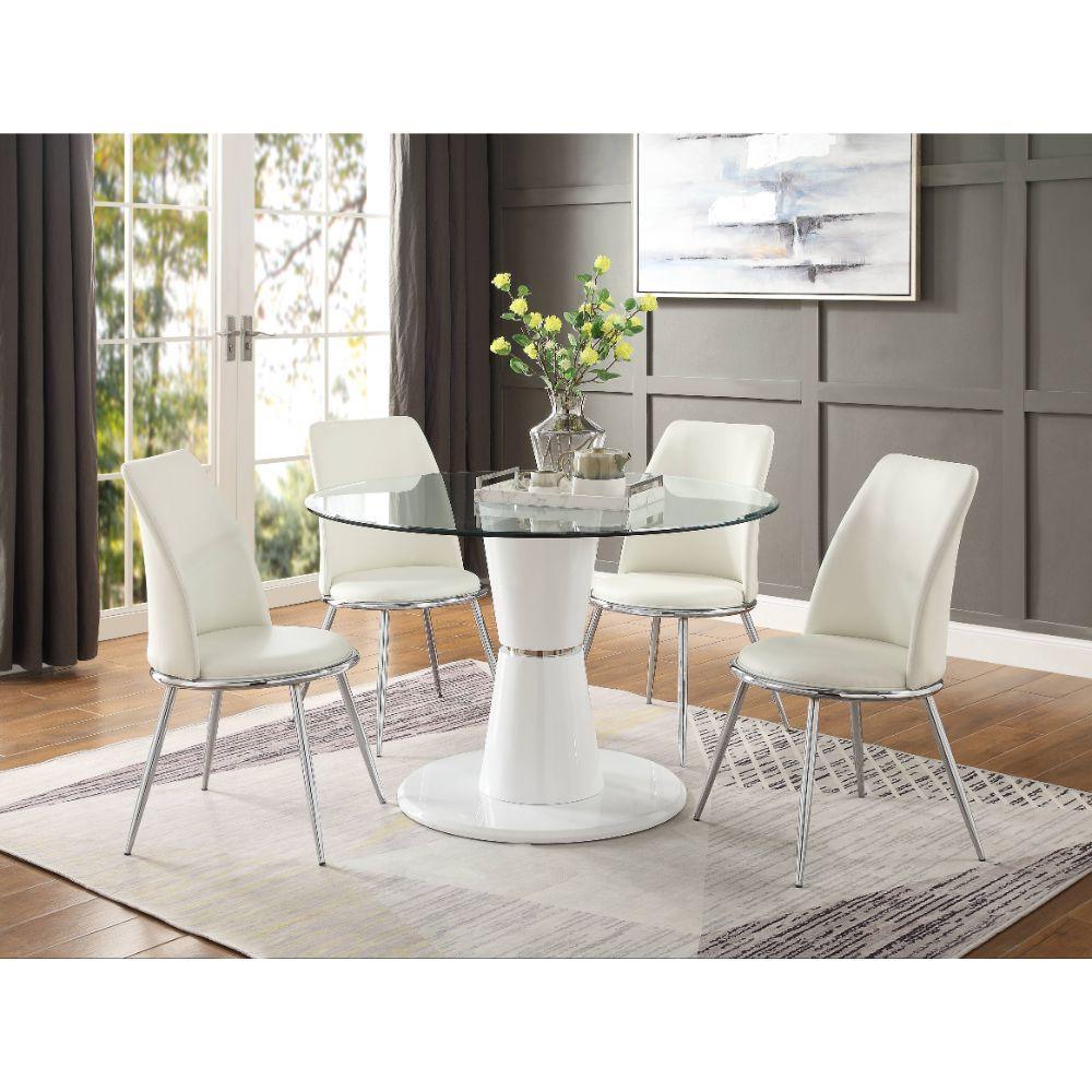 ACME Kavi Dining Table, Clear Glass & White High Gloss FredCo