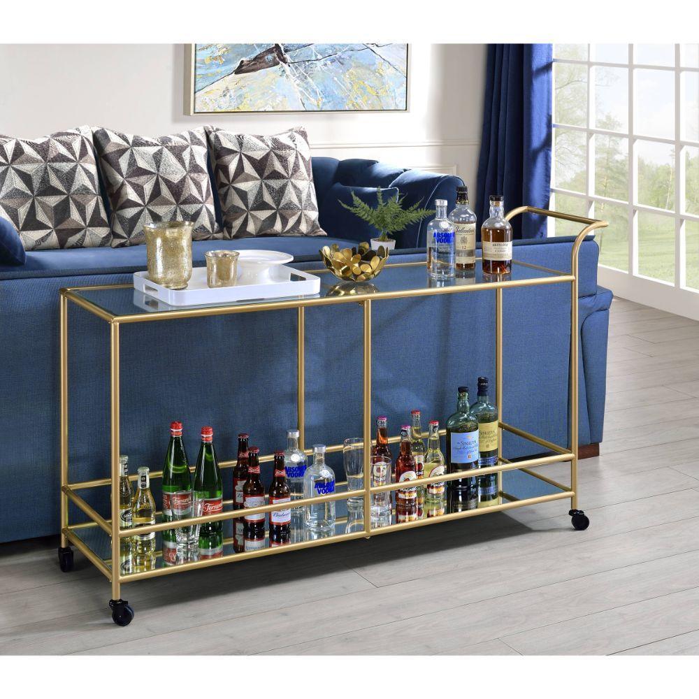 ACME Kenda Serving Cart, Clear Glass, Mirrored & Gold FredCo