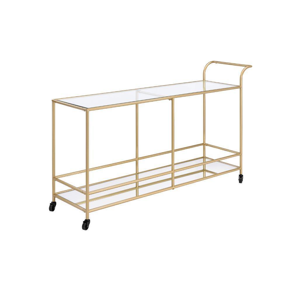 ACME Kenda Serving Cart, Clear Glass, Mirrored & Gold FredCo