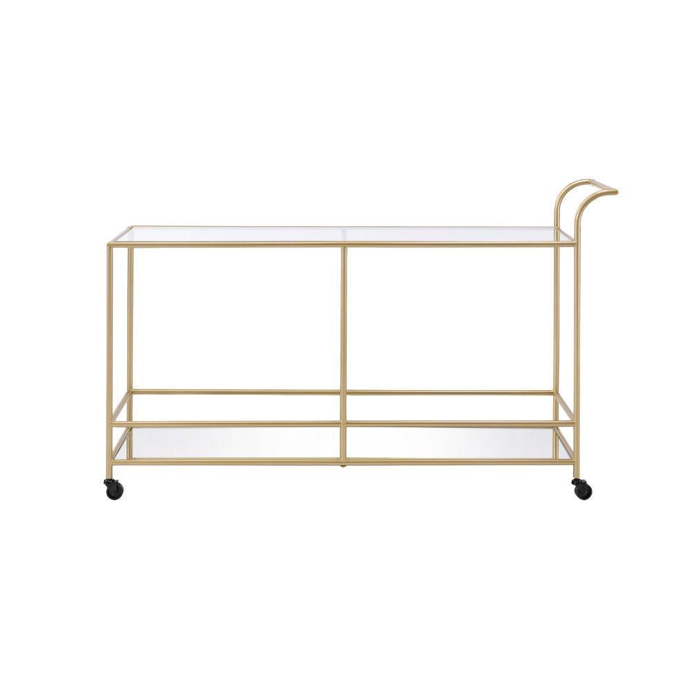 ACME Kenda Serving Cart, Clear Glass, Mirrored & Gold FredCo