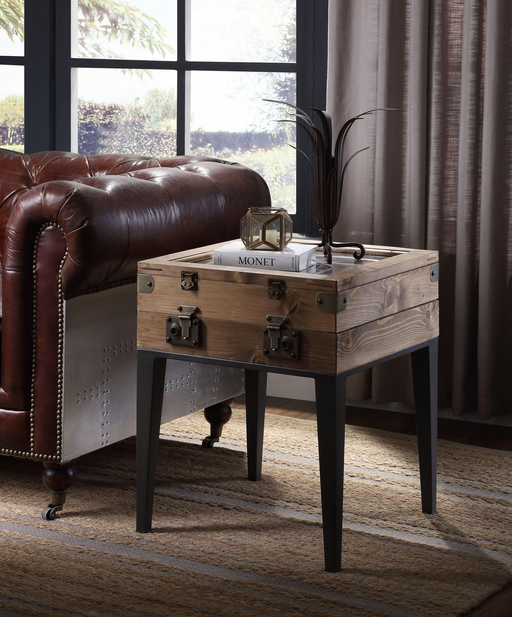 ACME Kolin Accent Table, Rustic Oak & Matte Gray FredCo