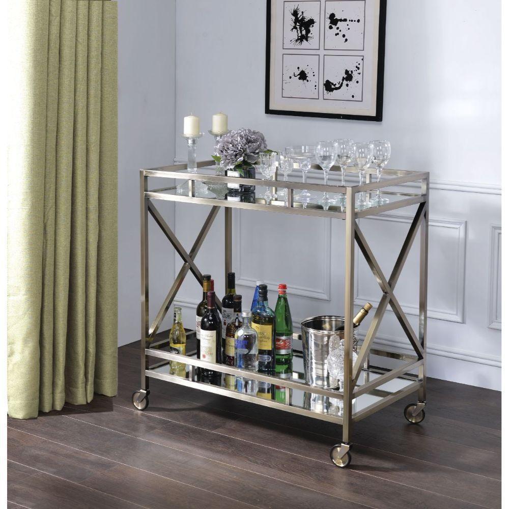 ACME Kristensen Serving Cart, Antique Gold & Mirror FredCo