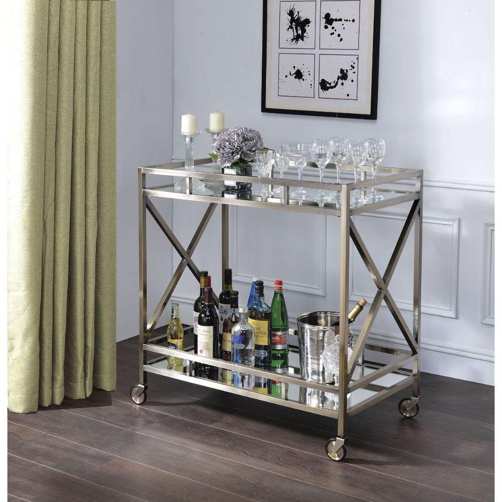 ACME Kristensen Serving Cart, Antique Gold & Mirror FredCo