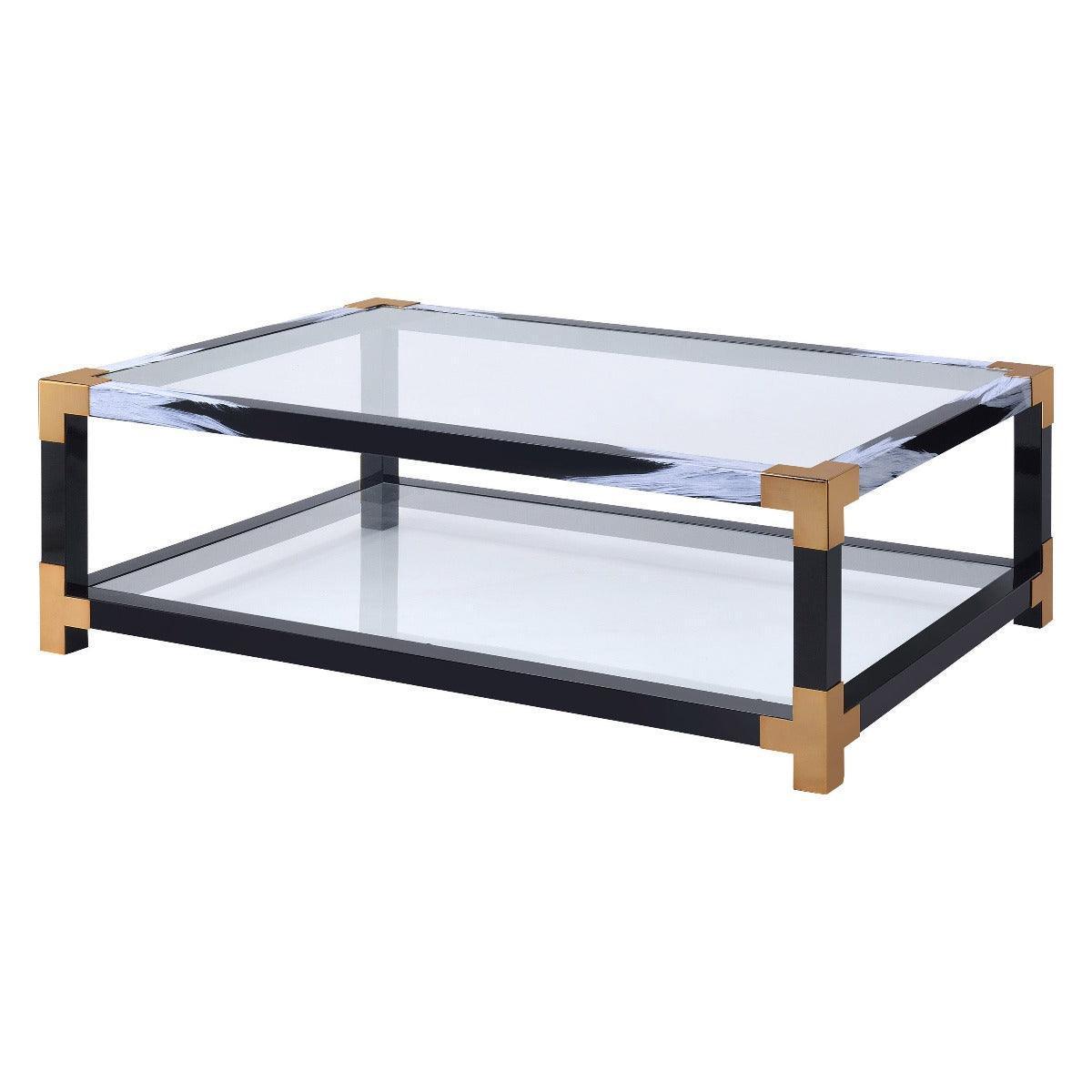 ACME Lafty Coffee Table, White Brushed & Clear Glass FredCo