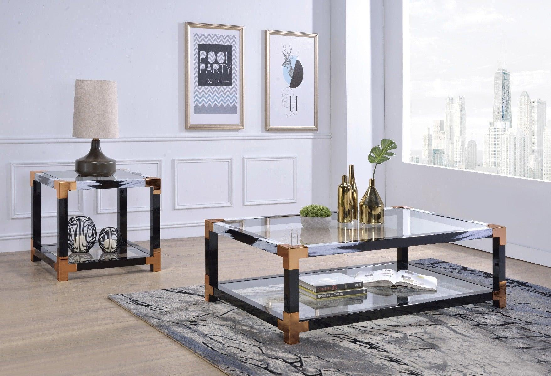 ACME Lafty Coffee Table, White Brushed & Clear Glass FredCo