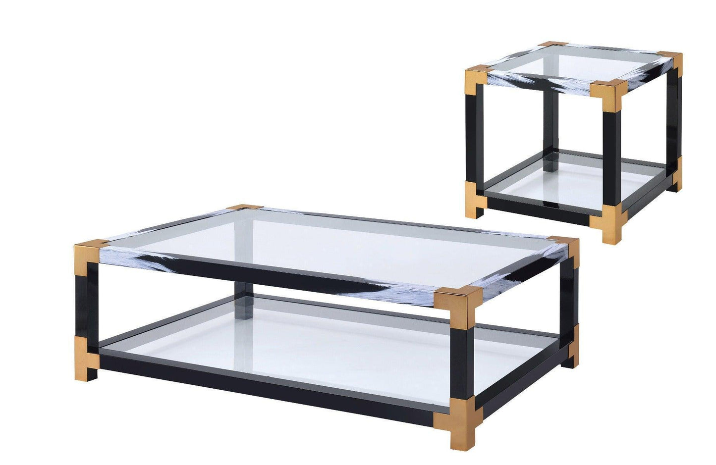 ACME Lafty Coffee Table, White Brushed & Clear Glass FredCo