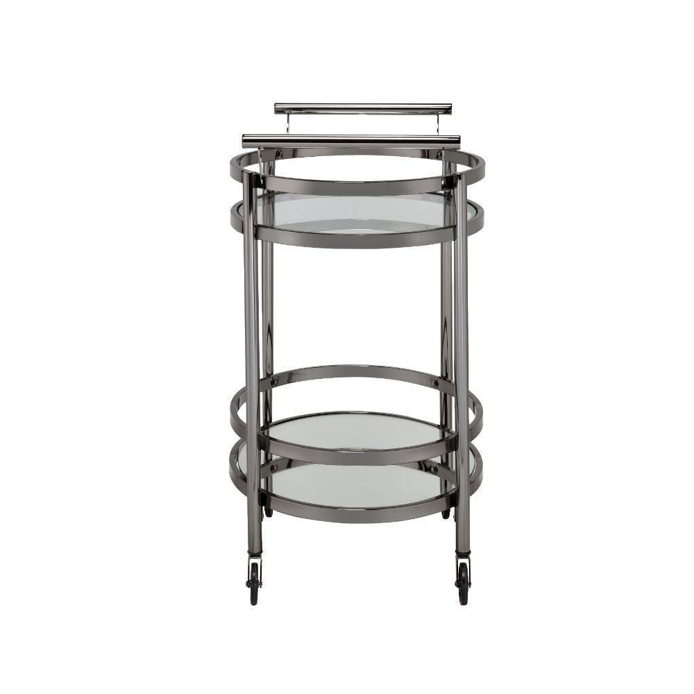 ACME Lakelyn Serving Cart, Black Nickel & Clear Glass FredCo