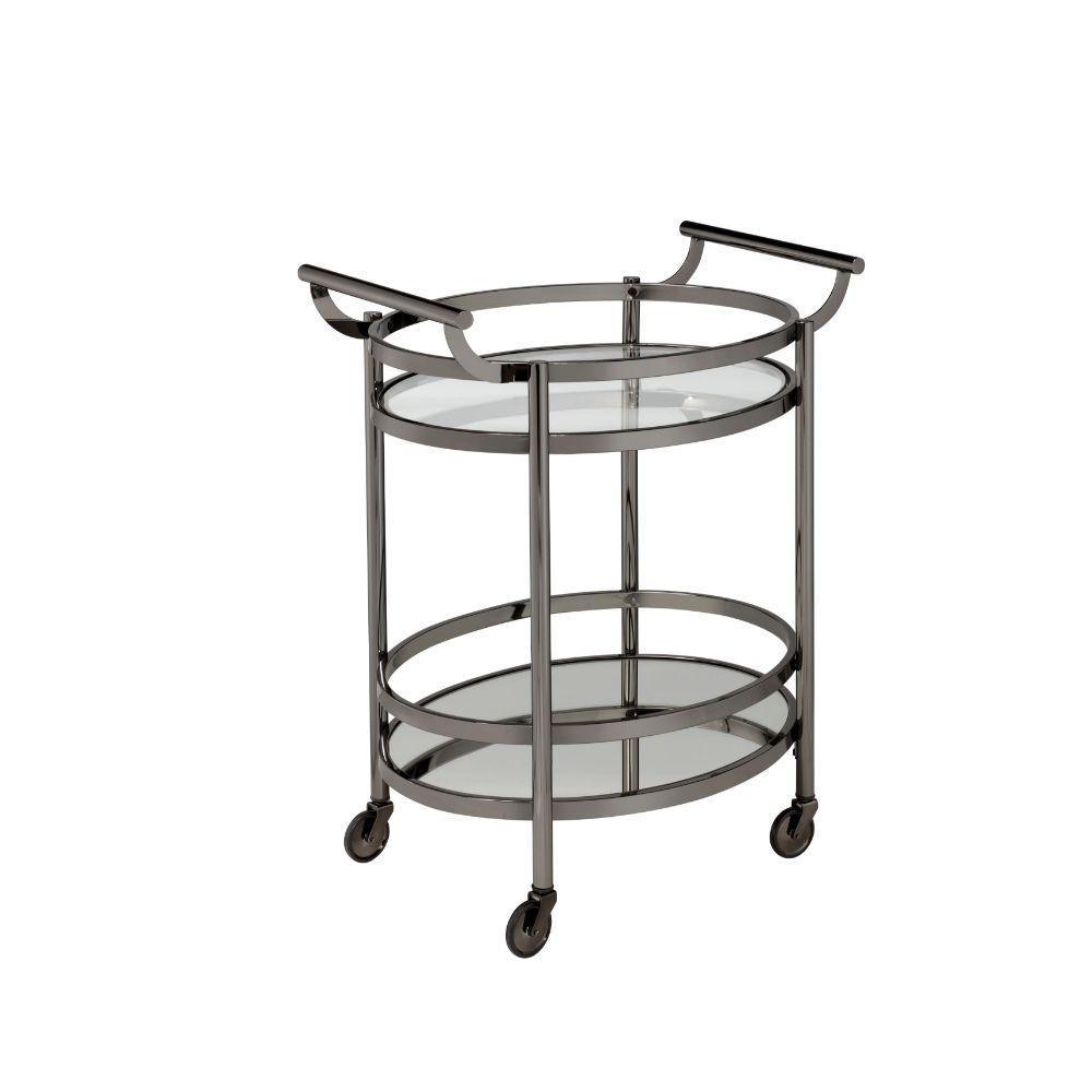 ACME Lakelyn Serving Cart, Black Nickel & Clear Glass FredCo