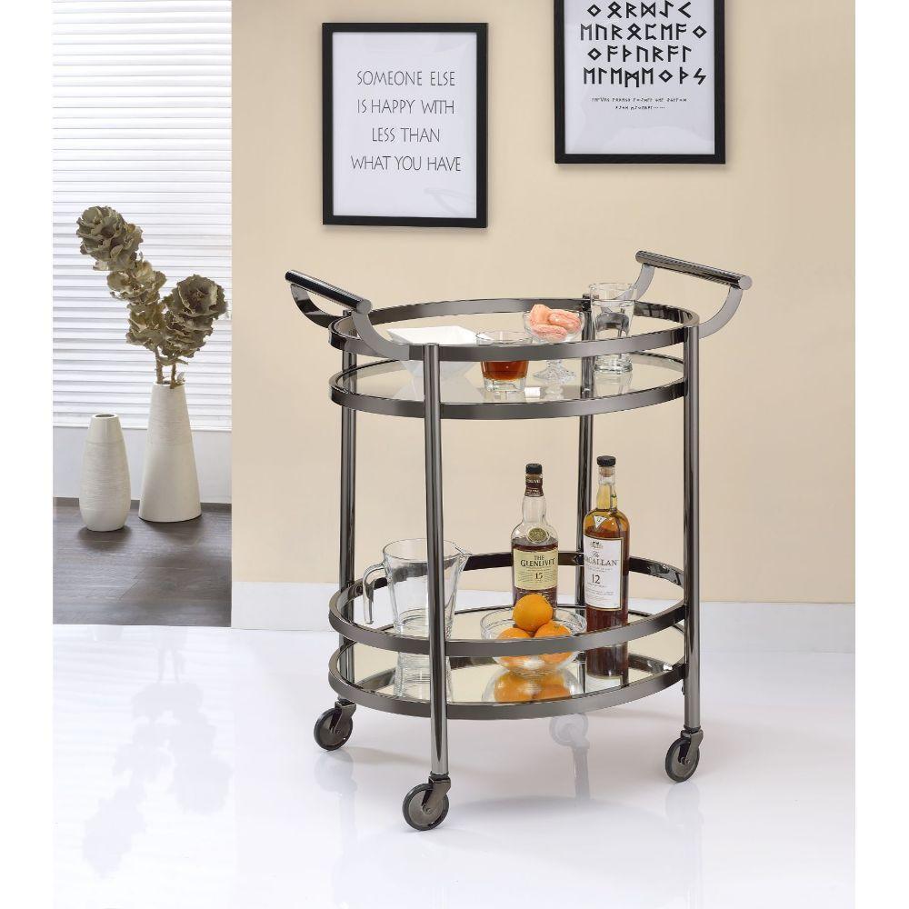 ACME Lakelyn Serving Cart, Black Nickel & Clear Glass FredCo