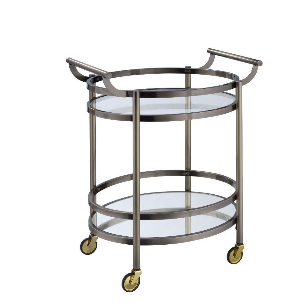 ACME Lakelyn Serving Cart, Brushed Bronze & Clear Glass FredCo