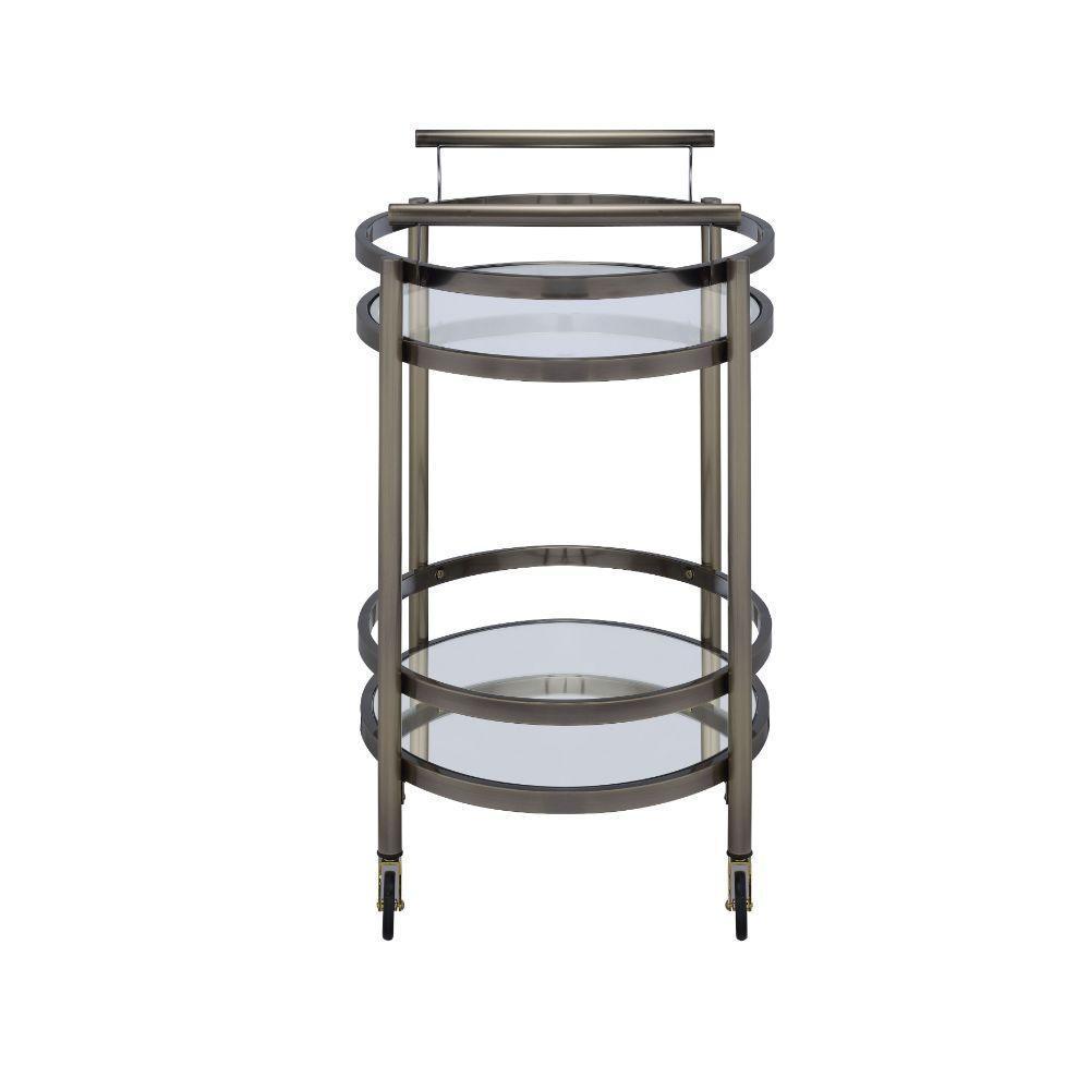 ACME Lakelyn Serving Cart, Brushed Bronze & Clear Glass FredCo