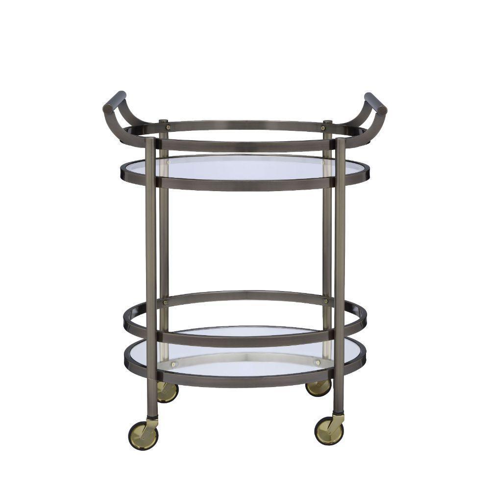 ACME Lakelyn Serving Cart, Brushed Bronze & Clear Glass FredCo