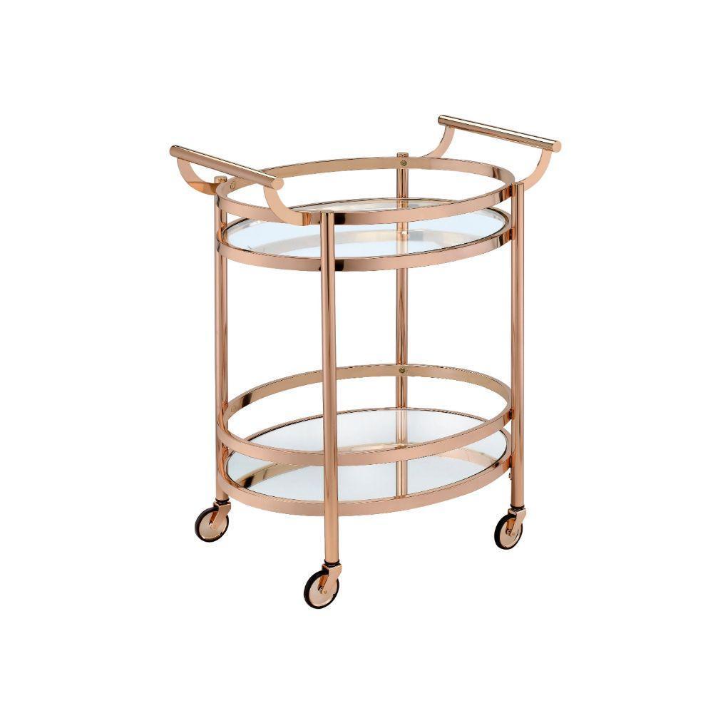 ACME Lakelyn Serving Cart, Rose Gold & Clear Glass FredCo
