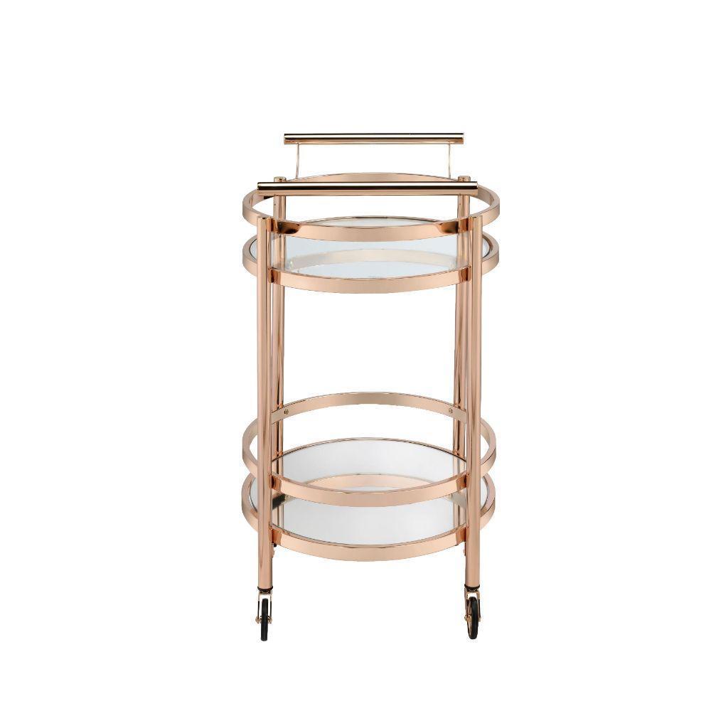 ACME Lakelyn Serving Cart, Rose Gold & Clear Glass FredCo