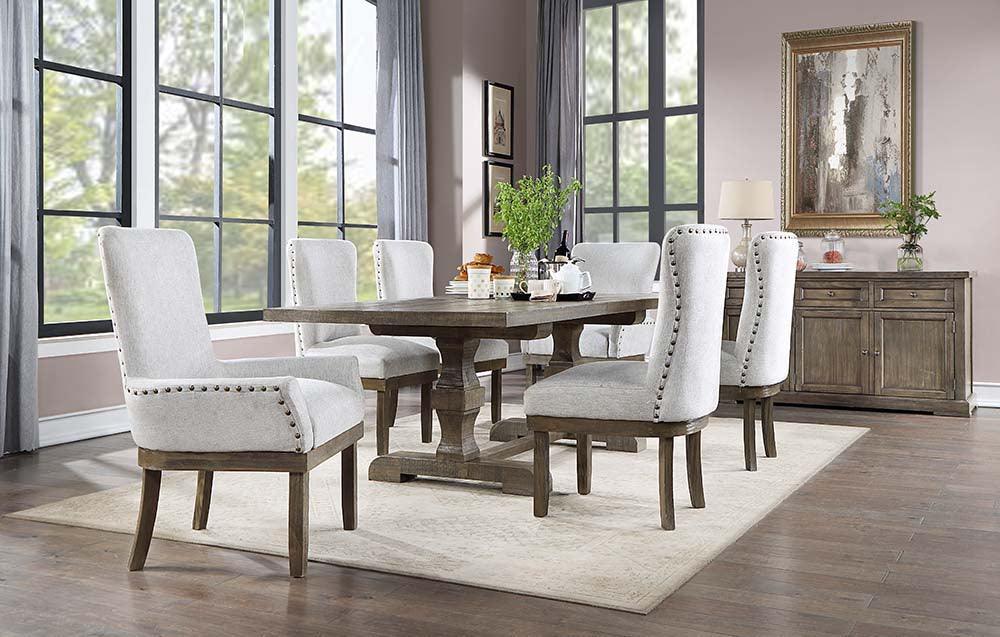 ACME Landon Dining Table (Includes 1 x 18"Leaf), Salvage Gray Finish FredCo