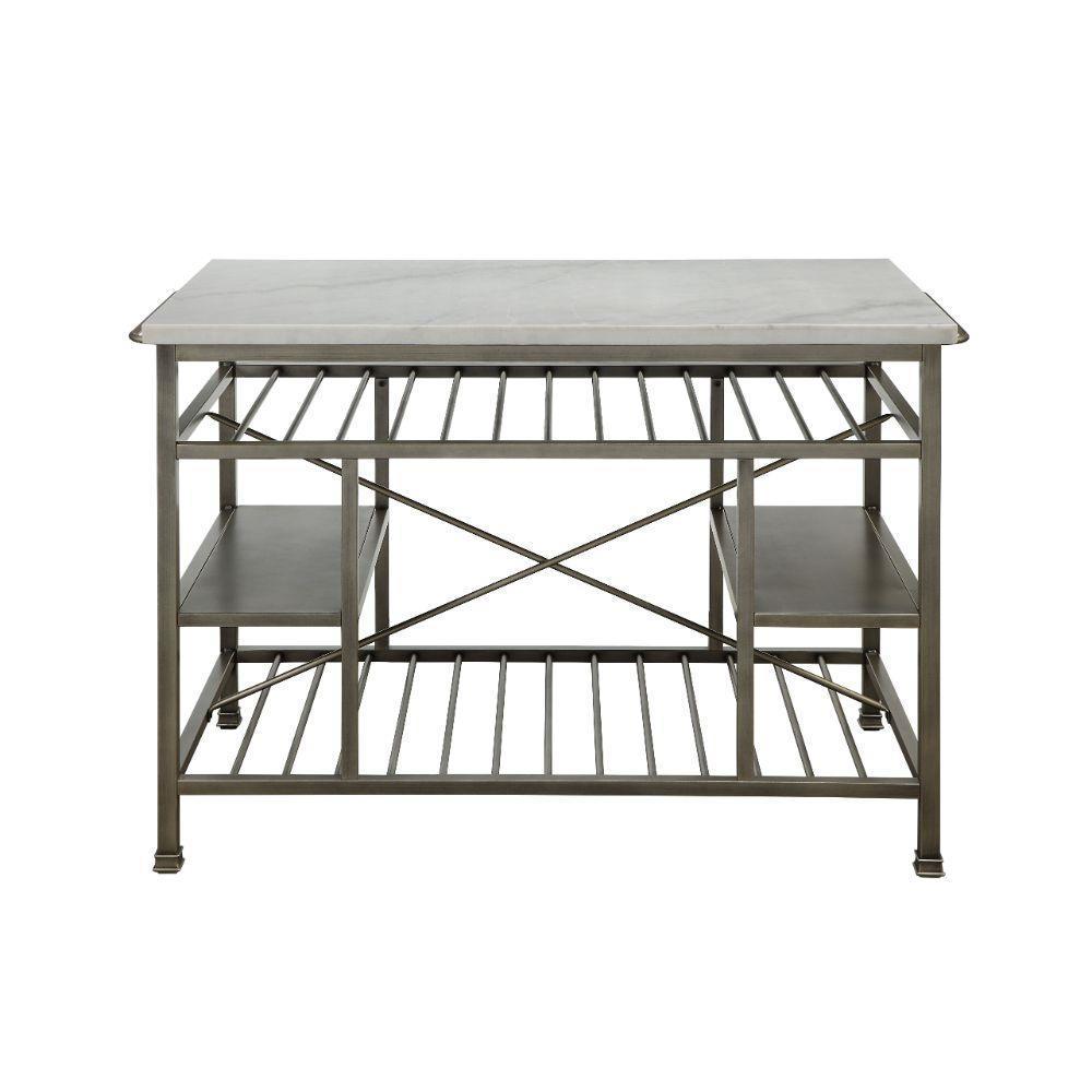 ACME Lanzo Kitchen Island (Counter), Marble & Antique Pewter FredCo