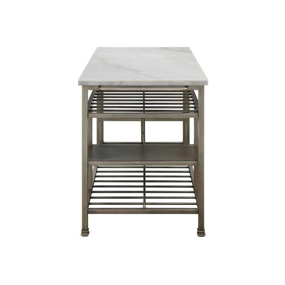 ACME Lanzo Kitchen Island (Counter), Marble & Antique Pewter FredCo