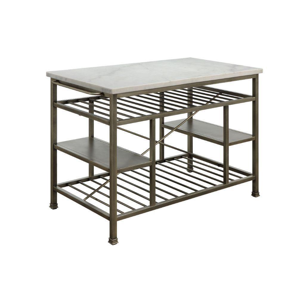 ACME Lanzo Kitchen Island (Counter), Marble & Antique Pewter FredCo