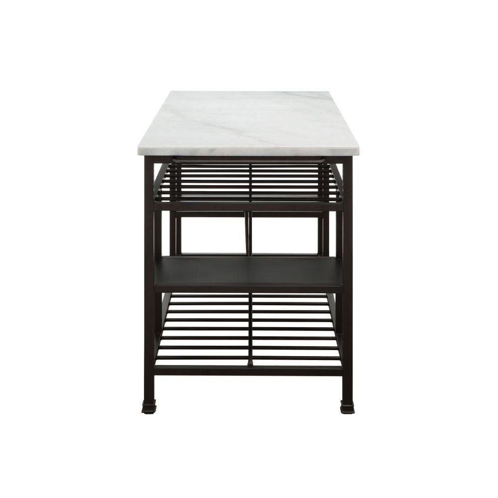 ACME Lanzo Kitchen Island (Counter), Marble & Gunmetal FredCo