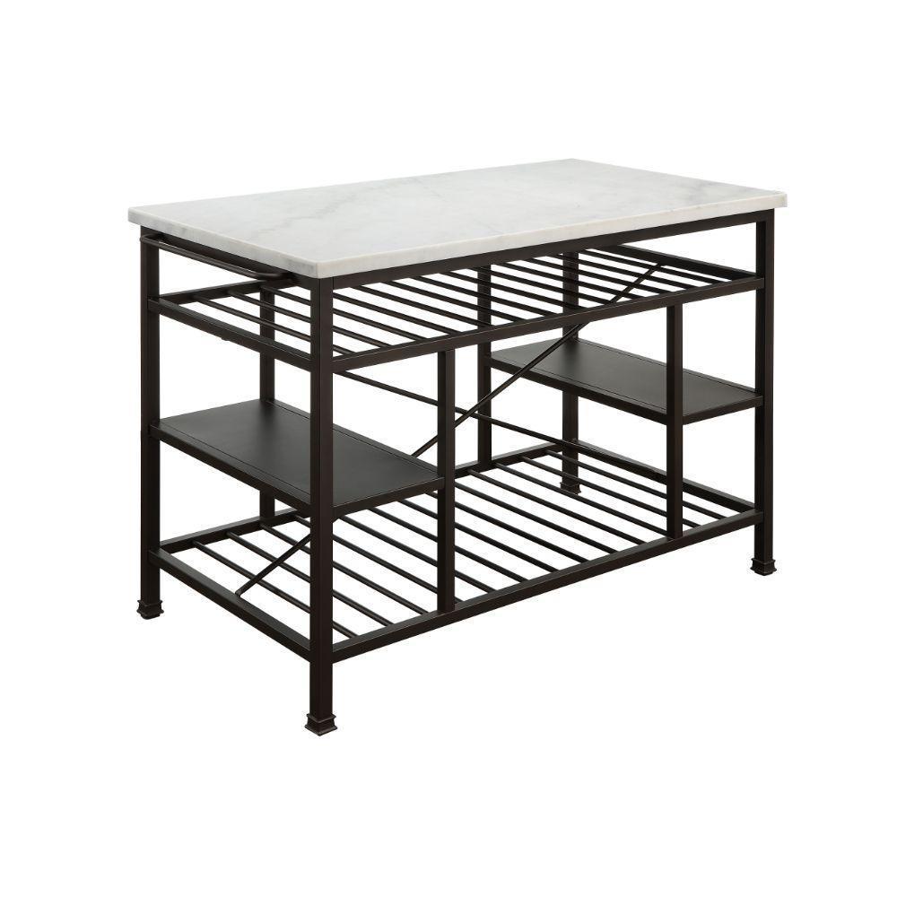 ACME Lanzo Kitchen Island (Counter), Marble & Gunmetal FredCo