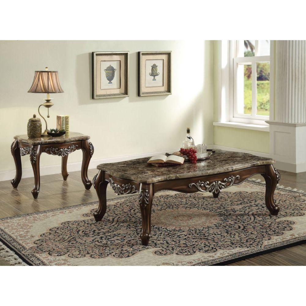ACME Latisha Coffee Table, Marble & Antique Oak FredCo