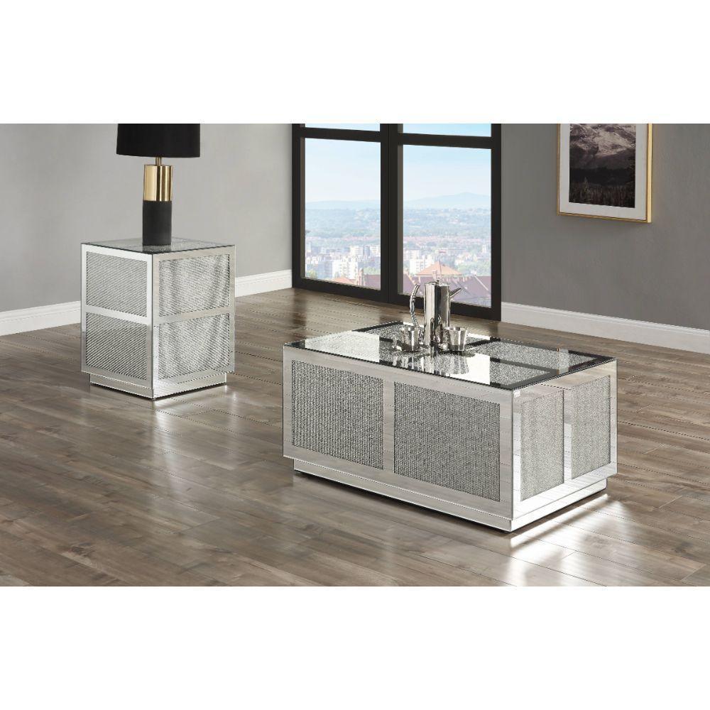 ACME Lavina Coffee Table, Mirrored & Faux Diamonds FredCo