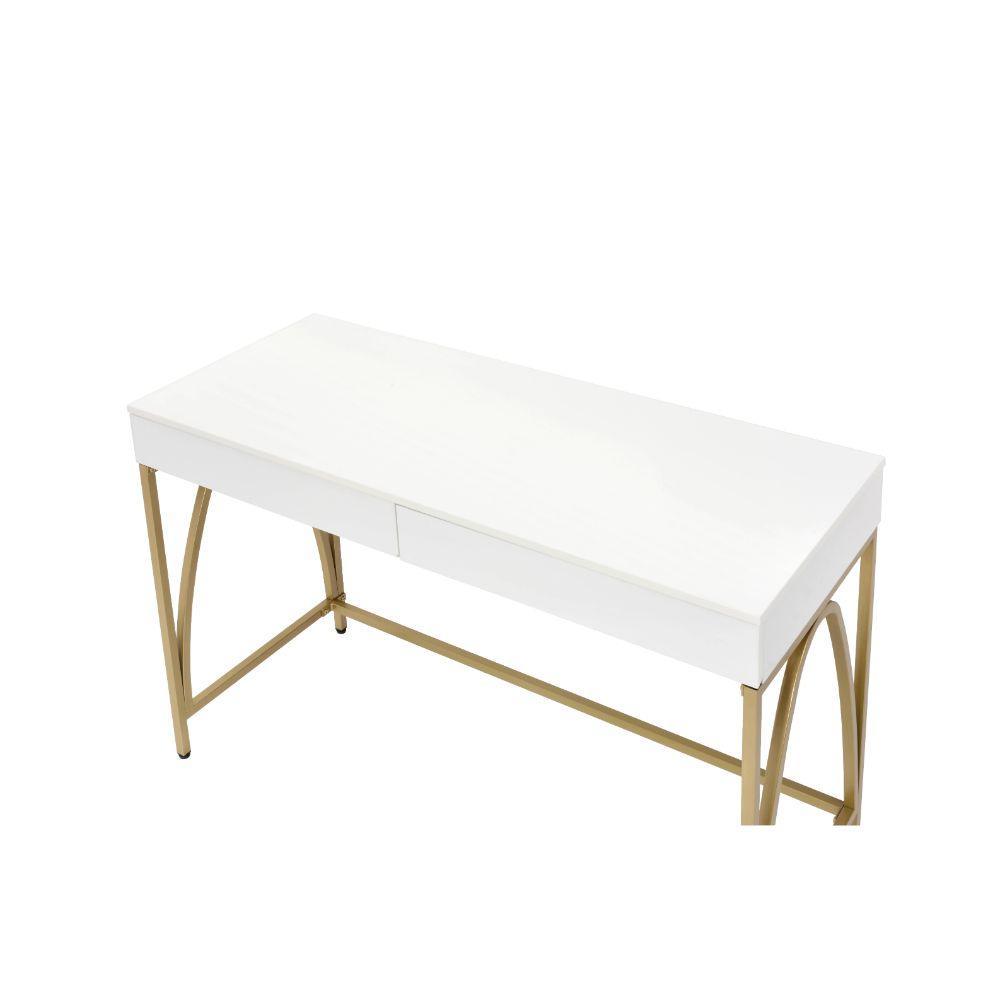 ACME Lightmane Desk, White High Gloss & Gold FredCo