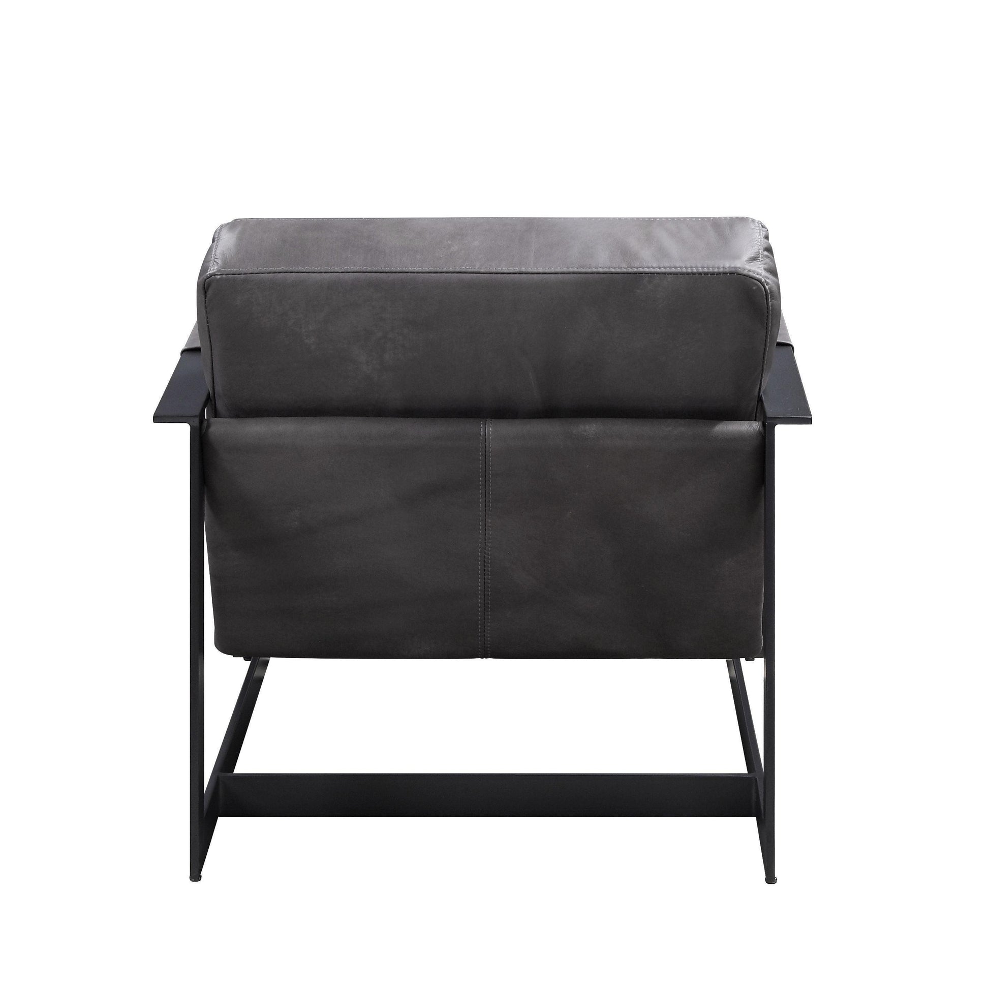 ACME Locnos Accent Chair, Gray Top Grain Leather & Black Finish FredCo