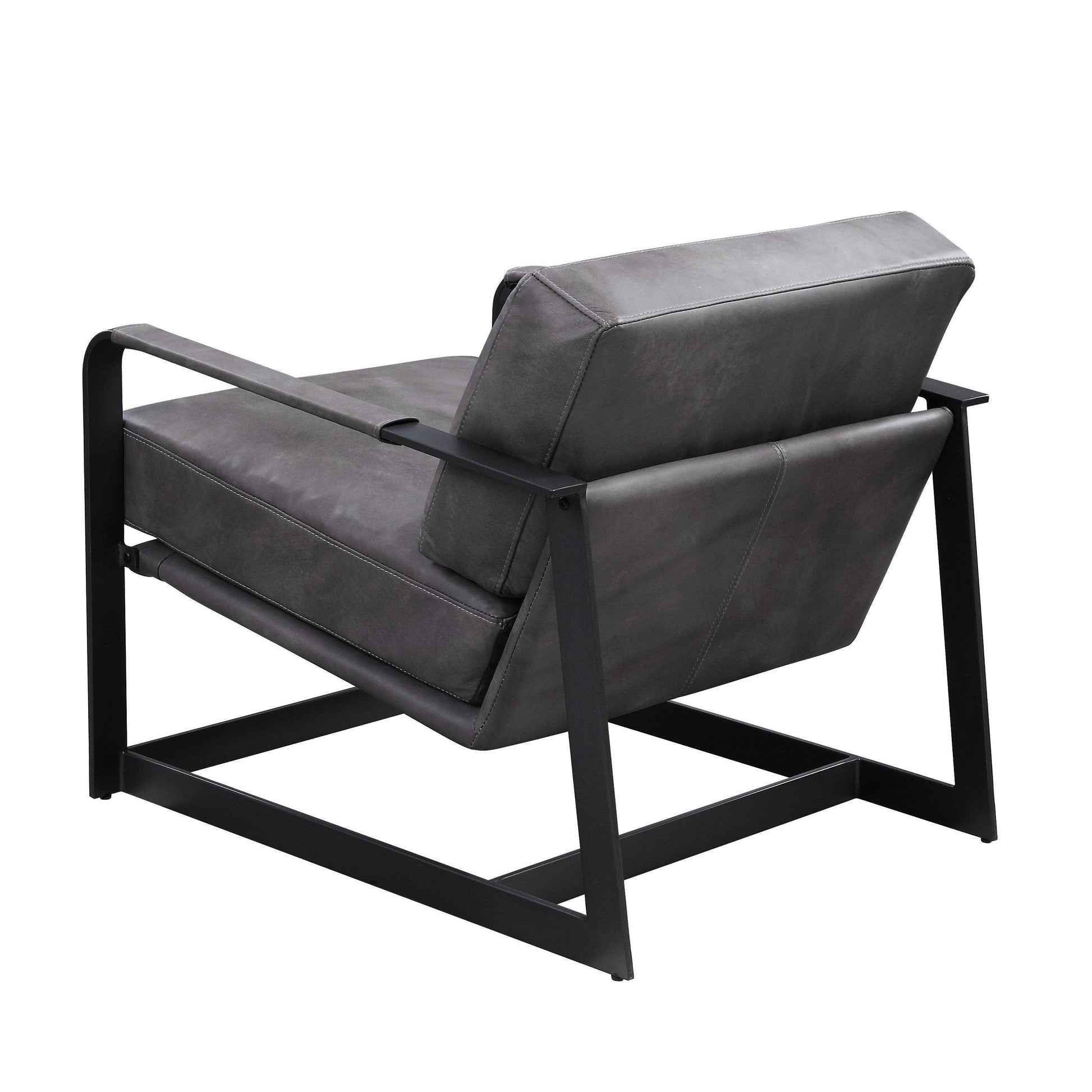 ACME Locnos Accent Chair, Gray Top Grain Leather & Black Finish FredCo