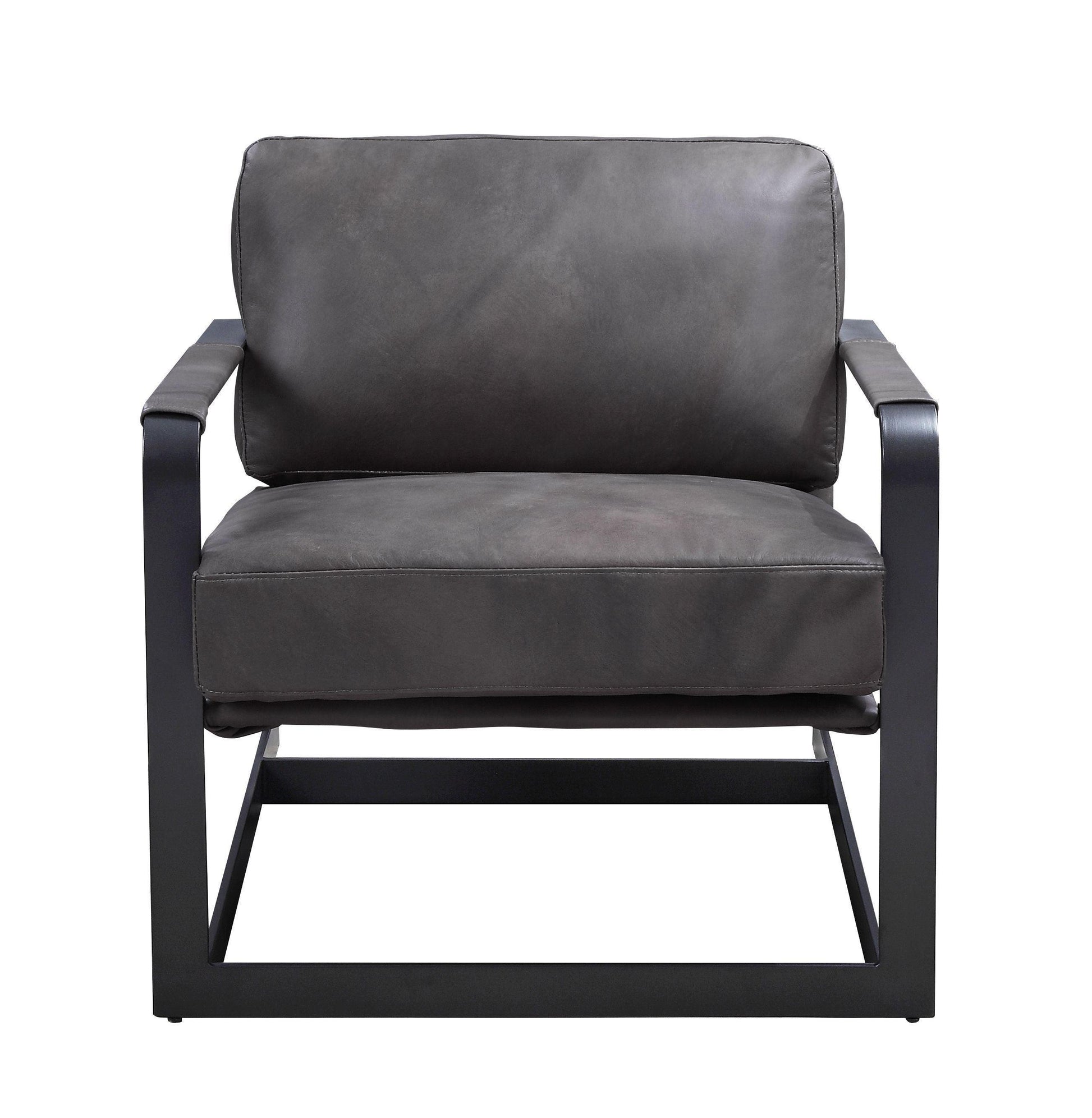 ACME Locnos Accent Chair, Gray Top Grain Leather & Black Finish FredCo