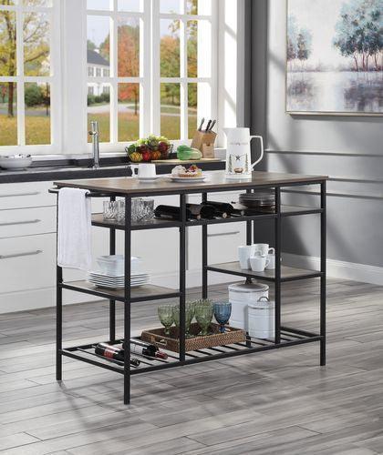 ACME Lona Kitchen Island, Rustic Oak & Black Finish FredCo