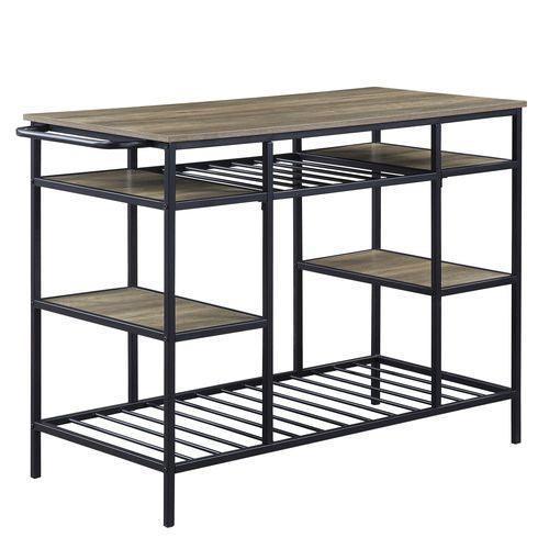 ACME Lona Kitchen Island, Rustic Oak & Black Finish FredCo