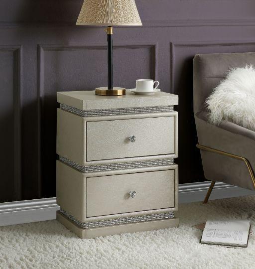 ACME Lotus Accent Table, Ivory PU & Faux Diamonds FredCo