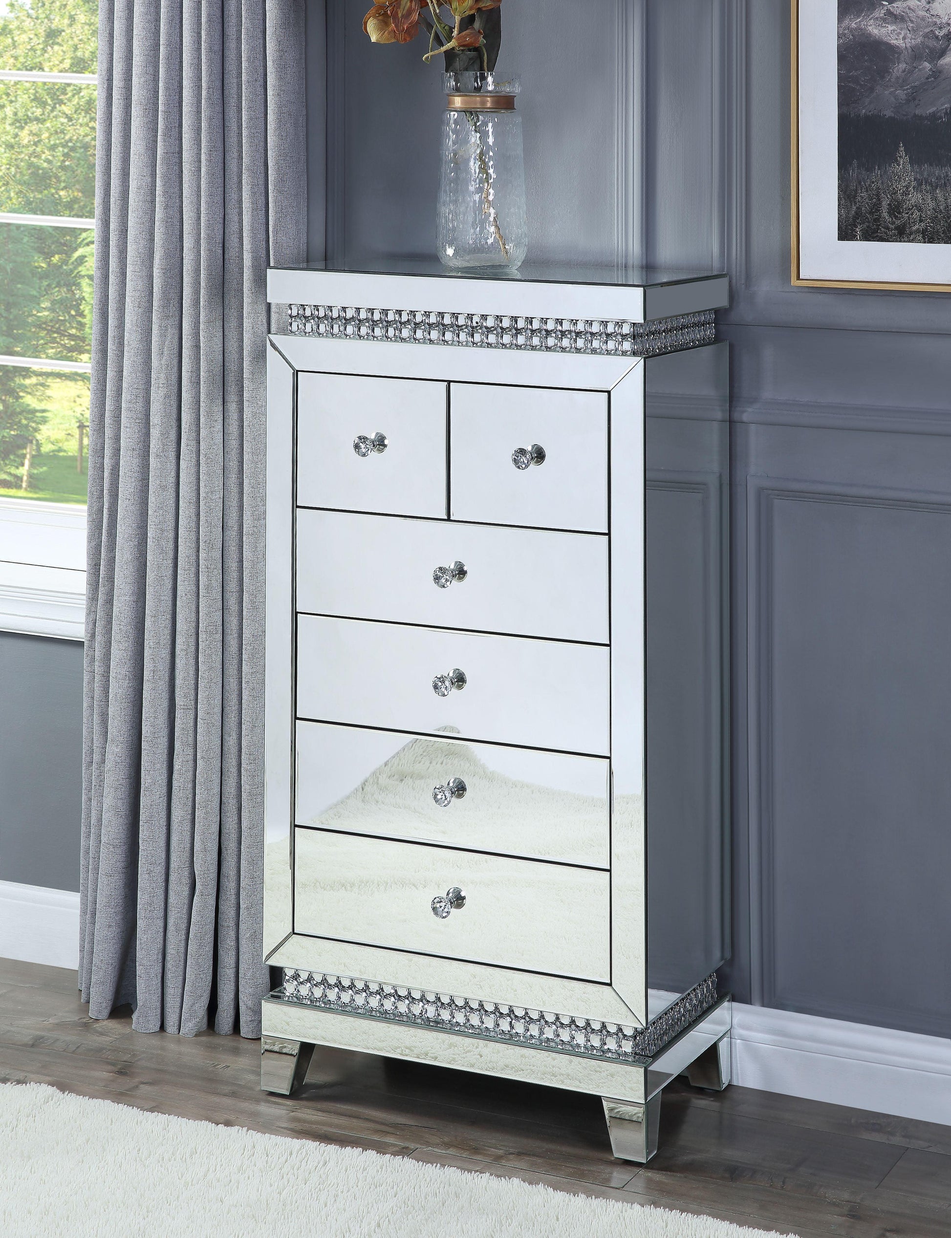 ACME Lotus Cabinet, Mirrored & Faux Crystals Inlay FredCo
