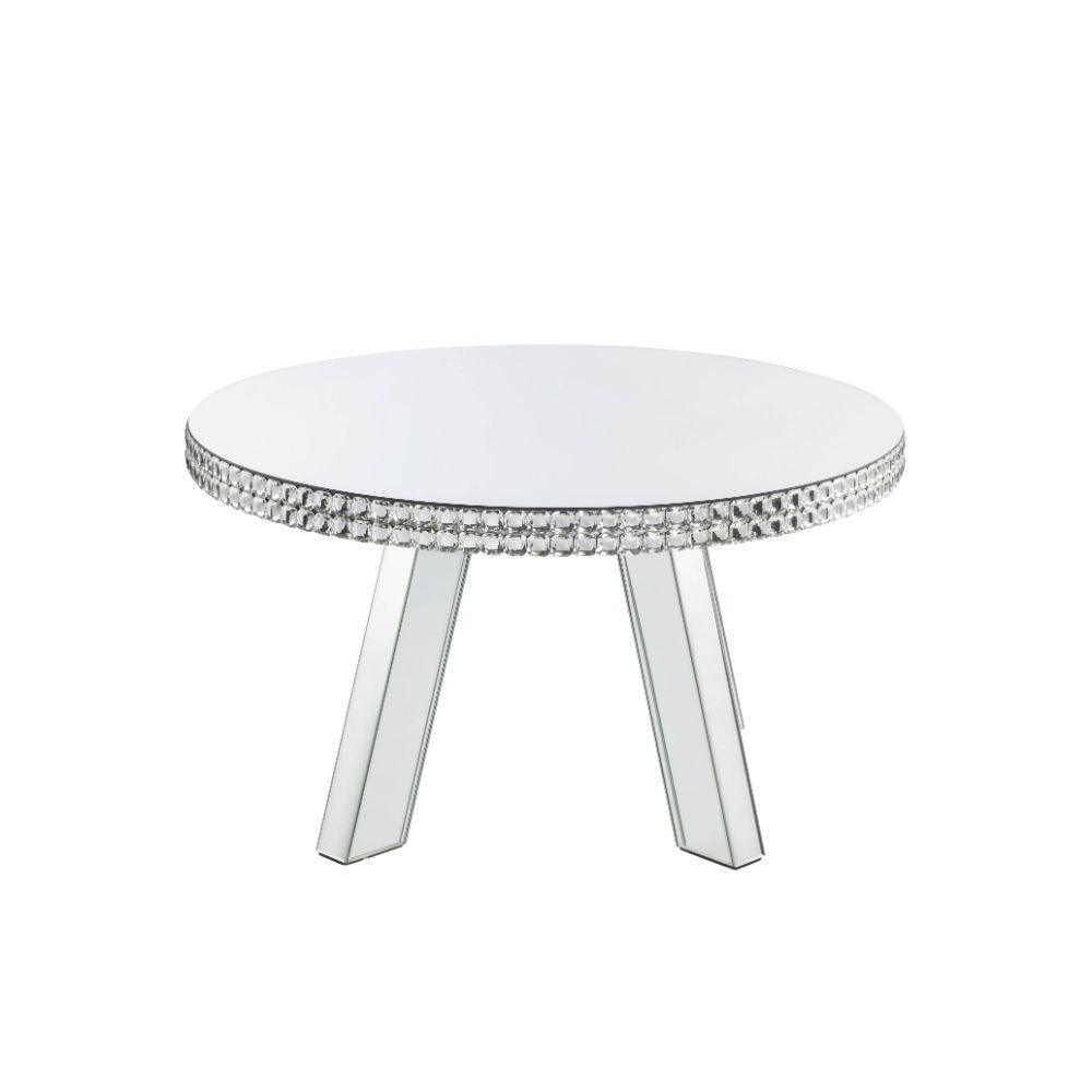 ACME Lotus Coffee Table, Mirrored & Faux Crystals FredCo