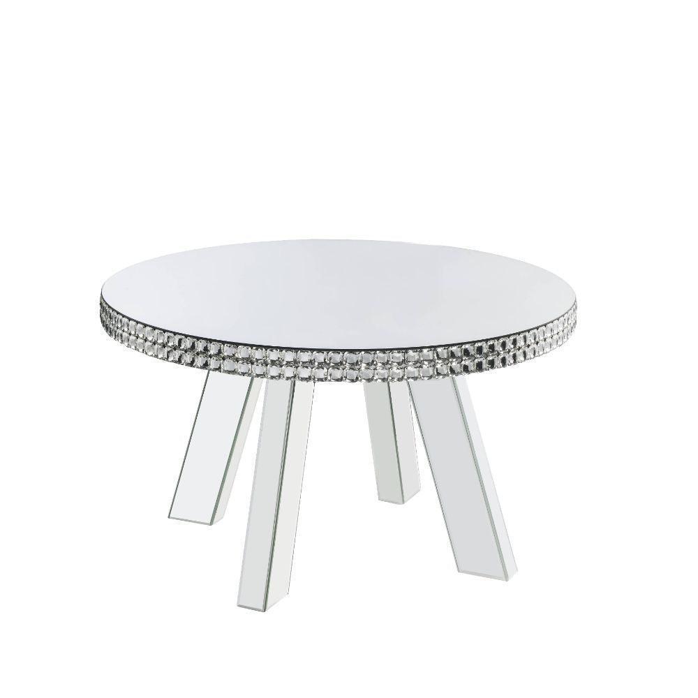 ACME Lotus Coffee Table, Mirrored & Faux Crystals FredCo