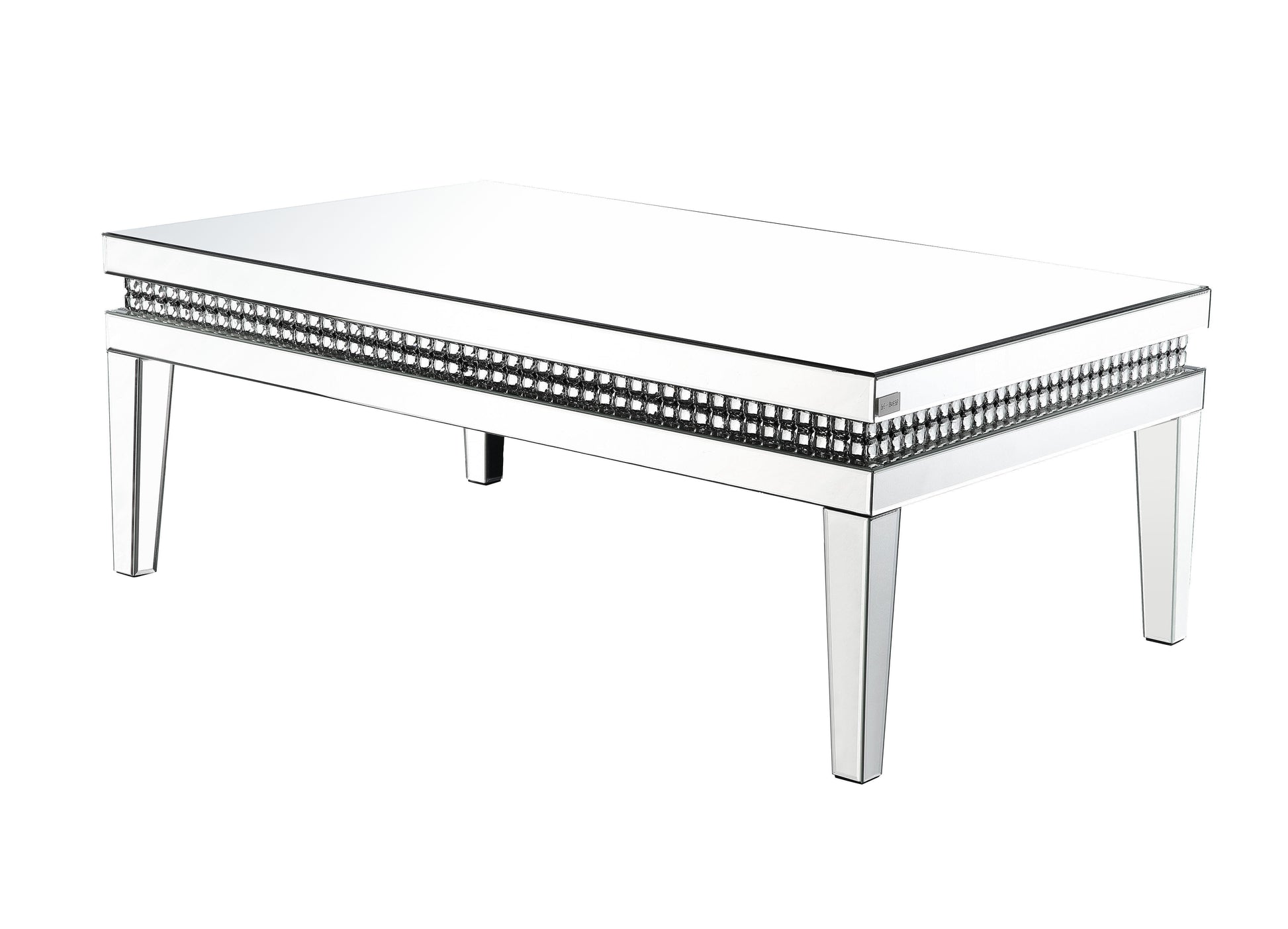 ACME Lotus Coffee Table, Mirrored & Faux Crystals Inlay FredCo