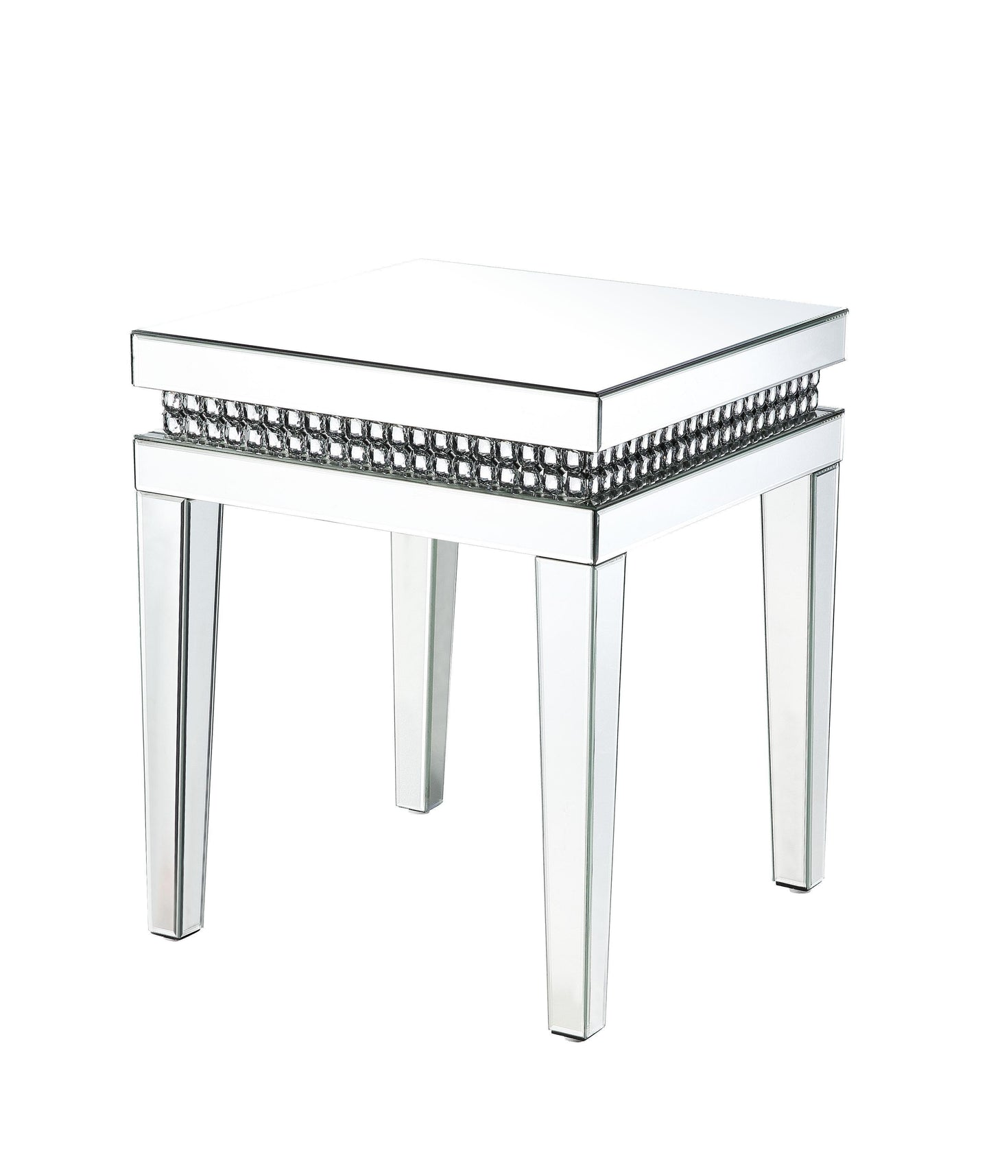 ACME Lotus End Table, Mirrored & Faux Crystals Inlay FredCo