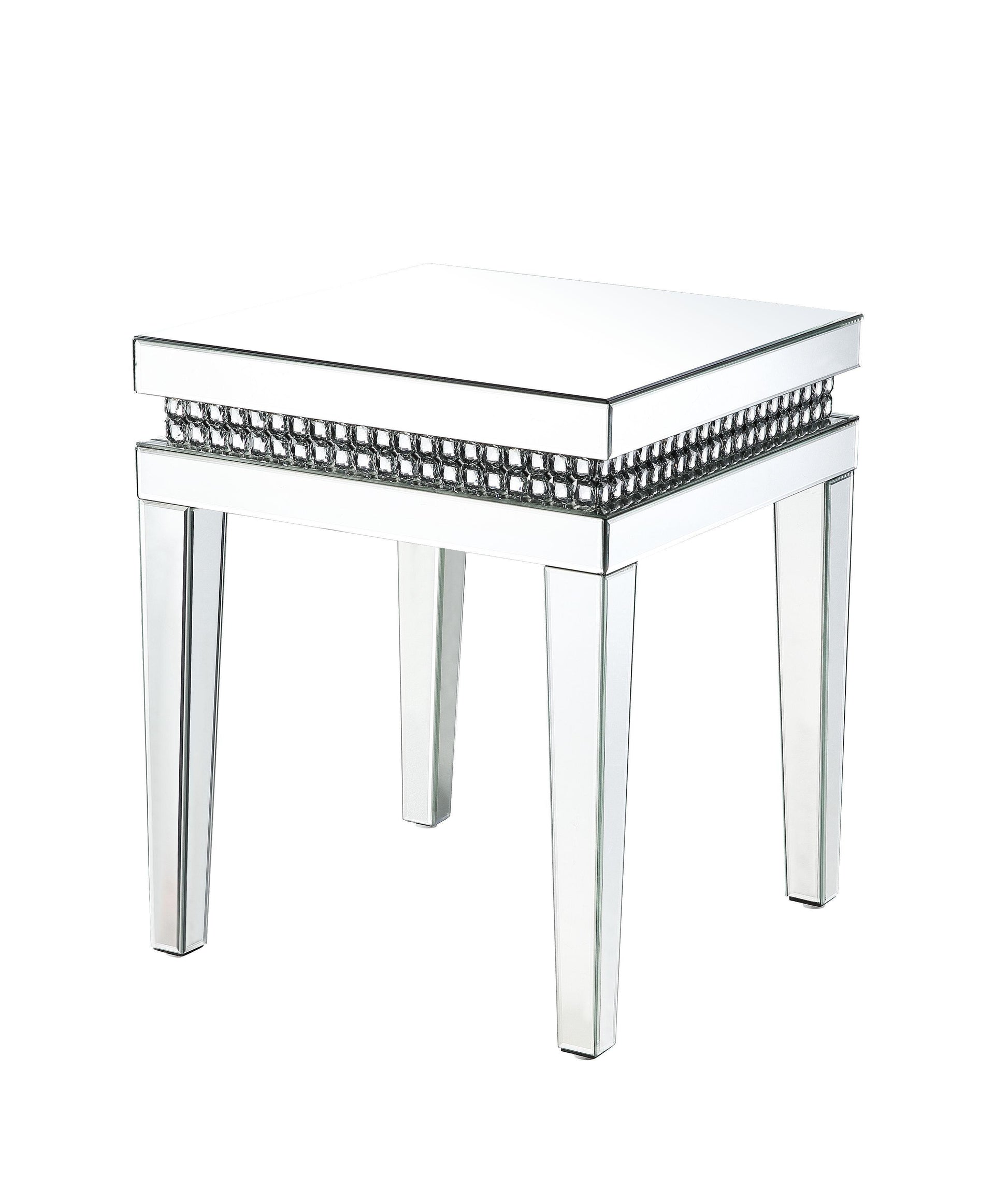 ACME Lotus End Table, Mirrored & Faux Crystals Inlay FredCo