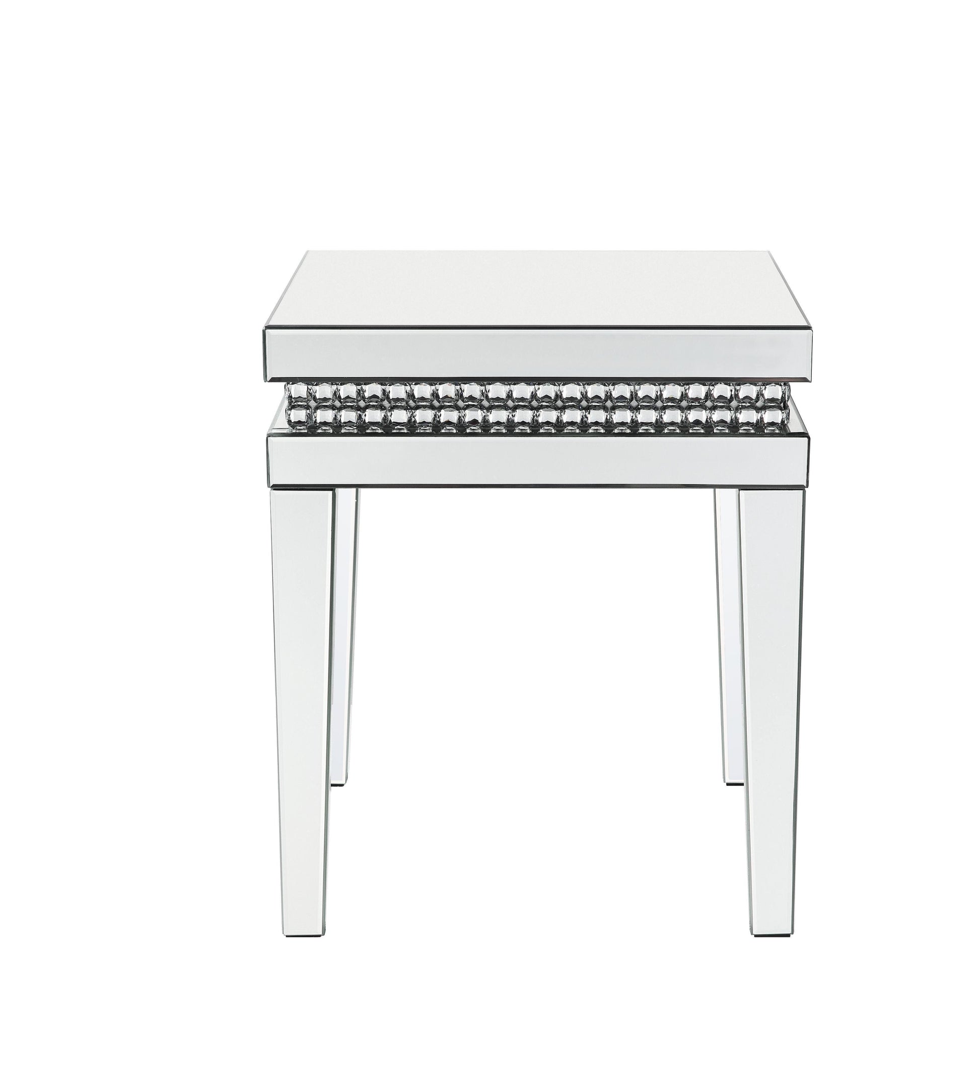 ACME Lotus End Table, Mirrored & Faux Crystals Inlay FredCo