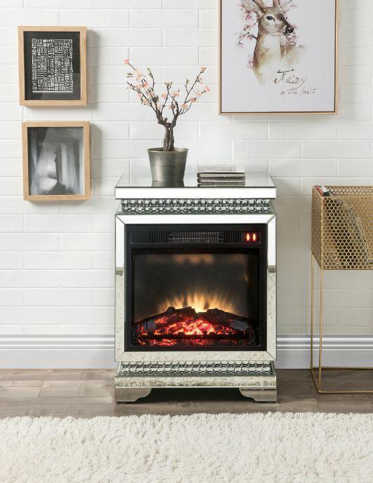 ACME Lotus Fireplace, Mirrored & Faux Diamonds FredCo
