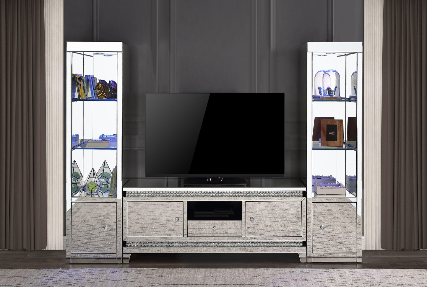 ACME Lotus TV Stand, Mirrored & Faux Crystals FredCo