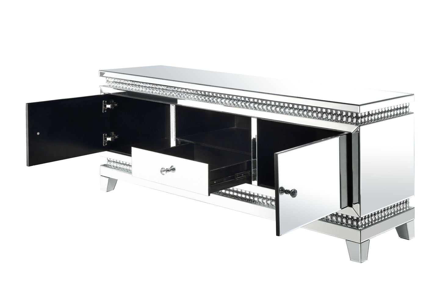 ACME Lotus TV Stand, Mirrored & Faux Crystals FredCo