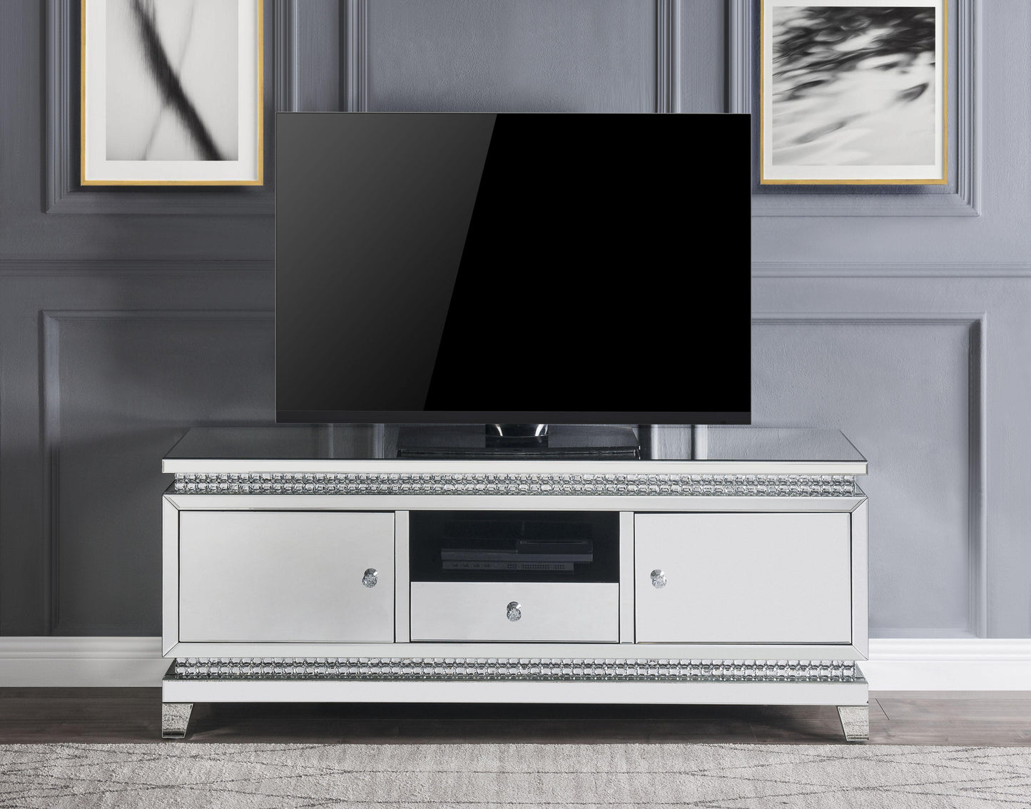 ACME Lotus TV Stand, Mirrored & Faux Crystals FredCo
