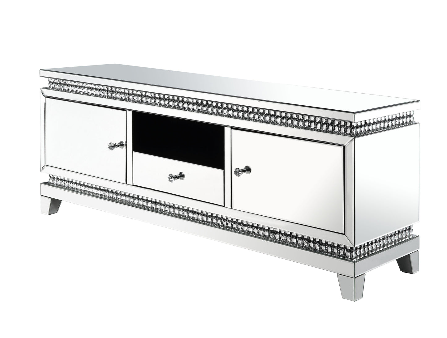 ACME Lotus TV Stand, Mirrored & Faux Crystals FredCo