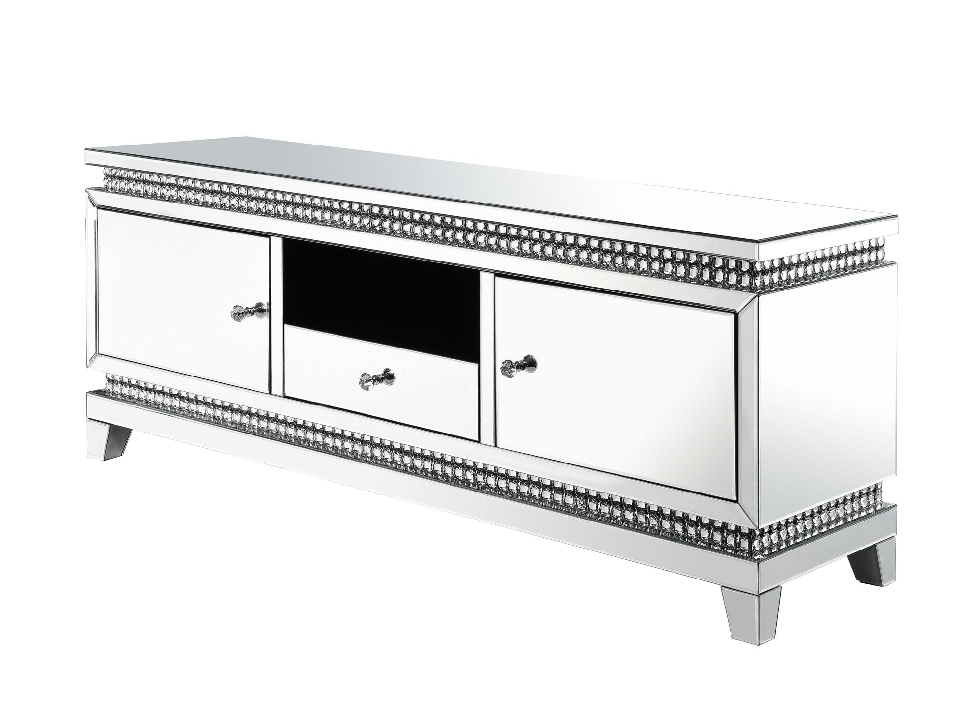 ACME Lotus TV Stand, Mirrored & Faux Crystals FredCo