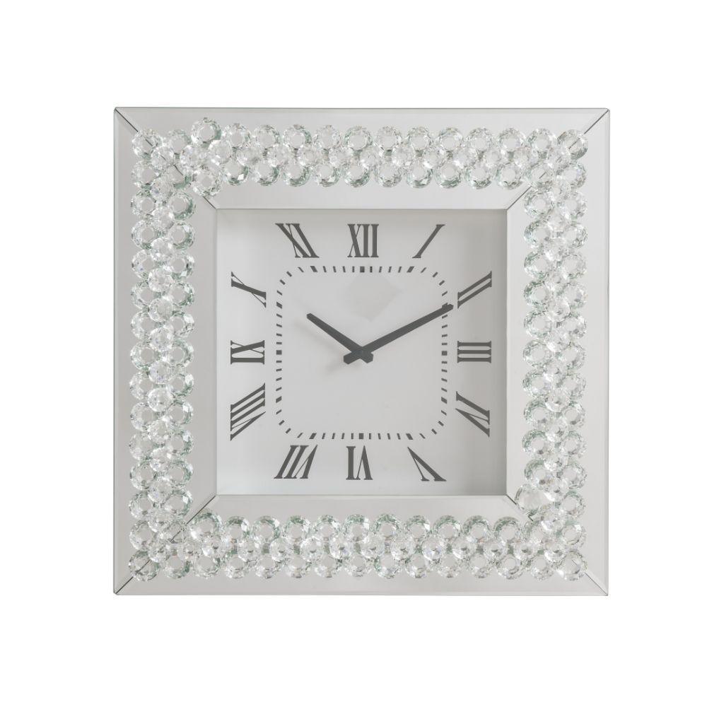 ACME Lotus Wall Clock, Mirrored & Faux Crystals FredCo