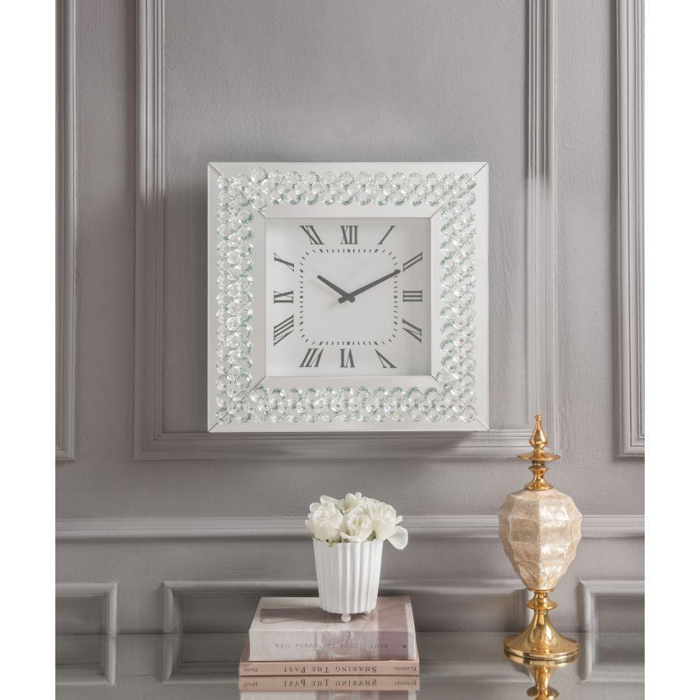 ACME Lotus Wall Clock, Mirrored & Faux Crystals FredCo