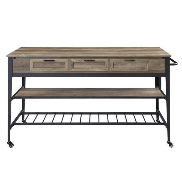 ACME Macaria Kitchen Island, Rustic Oak & Black FredCo